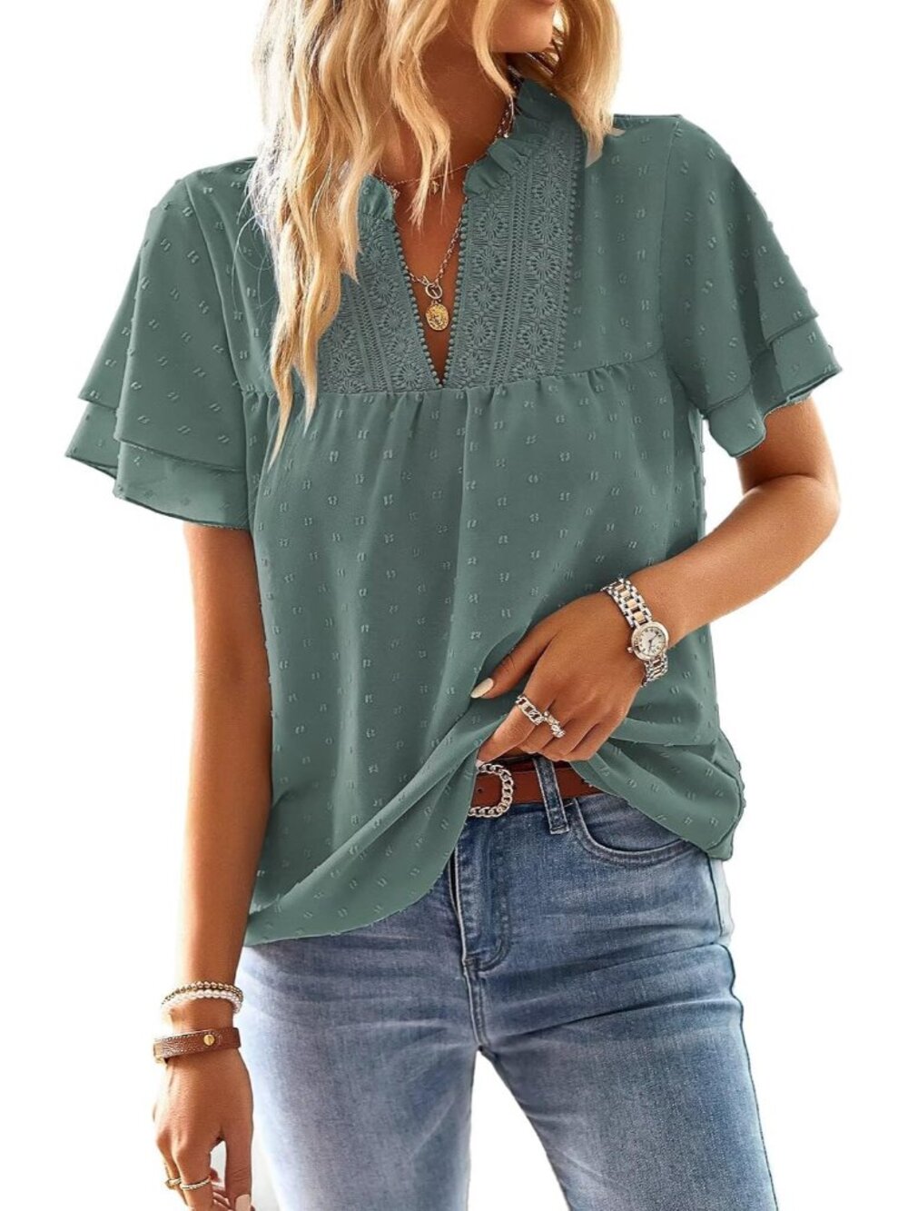 Boho Flowy Shirts Dressy Casual Short Sleeve Blouses